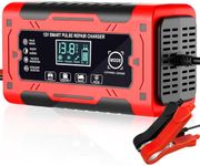 DSGKUU Car Battery Charger, 12V&24V 6Amp Smart Fully Automatic Battery Charger with Temperature Compensation for Car Truck Motorcycle Lawn Mower Marine Lead Acid Batteries, Red