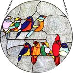 Bieye W10051 Tropical Birds Tiffany Style Stained Glass Window Panel for Home Decoration, Round Shape, 16-inch Wide