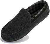 NewDenBer Men's Moccasin Slippers Warm Memory Foam Felted Wool Plush Shearling Lined Slip on Indoor Outdoor House Shoes, Dark Grey, 10