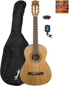 Fender FA-15N 3/4-Size Kids Classical Guitar - Natural Learn-to-Play Bundle with Gig Bag, Tuner, Fender Play Online Lessons, and Austin Bazaar Instructional DVD