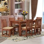 GFH Sheesham Wood Dining Table 6 Seater | Six Seater Dinning Table with 6 Chairs for Home | Chairs with Cushion | Dining Room Sets for Restraunts | Rosewood, Natural Brown