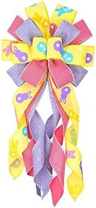 Long Easter Wreath Bows, Yellow Purple Red Easter Rabbits Pattern Spots Burlap Bows for Wreaths - Large Easter Burlap Tree Topper Bows for Holiday Front Door Wreath Decorations Indoor Outdoor