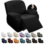 YEMYHOM 4 Pieces Stretch Recliner Slipcover Latest Jacquard Recliner Chair Cover with Side Pocket Anti-Slip Fitted Recliner Cover Couch Furniture Protector with Elastic Bottom (Recliner, Black)