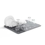 Umbra Udry Dish Rack with Movable Pegs and Microfiber Drying Mat – Space-Saving Design Folds Up for Easy Storage, Basic Rack, Dark Grey