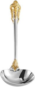 KEAWELL Premium 7.5 inch Luxury Gravy Ladle, 18/10 Stainless Steel, Small Gravy Spoon for Home. Solid and Sturdy, Dishwasher Safe. (1, Gold Accent)