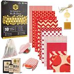 BeeNatural Beeswax Wraps Food Wraps, Set of 10 (+4 Bundles) | Eco Friendly Sustainable Gifts | Zero Waste Cheese and Sandwich Wrappers | Reusable Plastic Free Bowl Covers