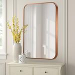 FARMER 22x30 Inch Rectangle Bathroom Mirror, Brushed Bronze Vanity Mirrors for Wall, Metal Frame Wall Mirror, Wall Mirror with Round Corner for Bedrooms, Entryways, Living Rooms, Horizontal/Vertical