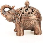 LAUYOO Alloy Incense Holder Stand Elephant Cone Coil Incense Burner Ash Catcher with Lid, Aromatherapy Ornament Home Decoration for Indoor Outdoor Office (Red Copper)