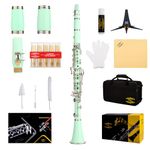 Glory GLY-CLAGN Professional Ebonite Bb Clarinet with 10 Reeds, Stand, Hard Case, Cleaning Cloth, Cork Grease, Mouthpiece Brush and Pad Brush,Green