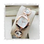 STYLEDOSE Luxury Dial in Square case with Ston Studded brecelet Strap Quartz Analogue Wrist Watches for Women's & Girls&Miss&Ladies (Rosegold (White))