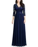 MISSMAY Women's Vintage Floral Lace V Neck Evening Bridesmaid Formal Long Dress, A-navy Blue, XX-Large