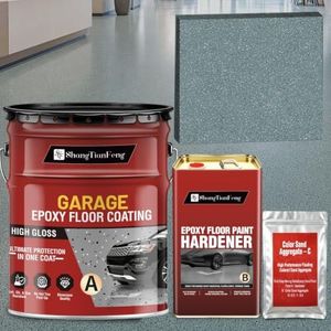 Luxury 3‑Component Epoxy Colored Sand Self‑Leveling Floor Paint, Marble‑Effect, 100% High Solids, 5.5:1 Sand‑Aggregate Ratio, 6H Hardness,1.5mm Finished Thickness (Light Gray,4 Gallon,100 Sq.Ft)