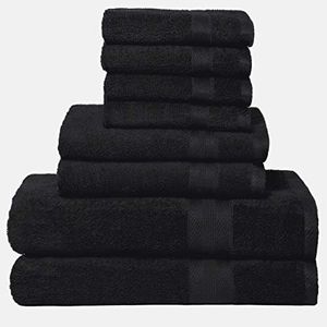 BOUTIQUO Black Towel Set - 8 Piece Bathroom Towel Set - 100% Ring Spun Cotton, 2 Bath Towel 27x54, 2 Hand Towel 16x28 and 4 Washcloth 13x13 - Ultra Soft Highly Absorbent Towel Set - Black