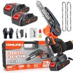 CQWLKEJ 6 Inch Mini Chainsaw, Cordless Chainsaw with Brushless Motor 2 Rechargeable Batteries and 2 Chains Suit for Garden Courtyard Tree Branch Wood Cutting