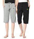 VIMAL JONNEY Women Regular Fit Capris Multi-Coloured Small Pack of 2-C2_BLK_C9_MLG_02-S