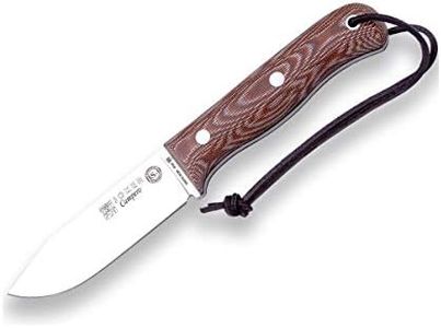 Sport Survival Knife Joker "BS9 Campero" CM112, micarta canvas handle, 10,5 cm blade of SANDVIK 14C28N, brown leather Sheath, Tool for fishing, Hunting, camping and hiking