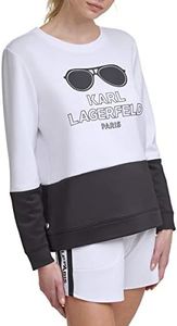 Karl Lagerfeld Paris Women's Colorblock Sunglass Logo Sweatshirt, White/Black, S