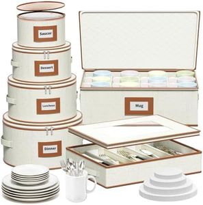 Aokeyee China Storage Containers Protector - 6 Piece Set Hard Shell Box for Moving Dishes, Plate, Wine and Glasses, Dinnerware, Mugs, Saucers Quilted Organizer Dividers for Packing Fine, Beige