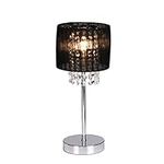 KUNJOULAM Crystal Small Bedside Table lamp,14" Modern Nightstand Tiny Table Lamp with Fabric Lampshade Black Base for Bedroom Living Room Office Desk Dining Room