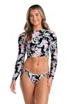 Hobie Women's Standard Crop Rashguard Swimsuit Top, Multi//Hibiscus Luau, Medium