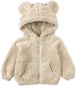 Feidoog Toddler Kids Fleece Hooded Jacket Coat with Ears Zipper Lightweight Long Sleeve Thick Warm Outerwear,Beige,4-5T