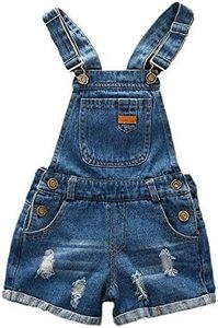 Kidscool Space Little Girl Jean Overalls,Big Ripped Denim Shortalls,Blue,6-7 Years