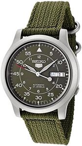 Men's SNK805 SEIKO 5 Automatic Stainless Steel Watch with Green Canvas, Green, 37 mm, casual