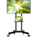 Mobile TV Cart with Wheels for 32-85 Inch LCD LED Plasma Flat Screen TVs- Height Adjustable Rolling TV Stand Hold up to 132 lbs- Floor Stand with Tray Max VESA 600x400mm