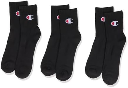 Champion Mens Logo Quarter Crew 3pk Socks, Black (3 Pack), Medium US