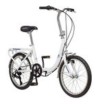 Schwinn Loop Adult Folding Bike for Men and Women, 20-inch Wheels, 7-Speed Drivetrain, Rear Cargo Rack, Carrying Bag, White