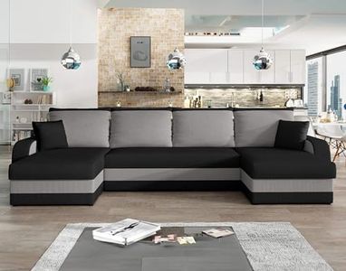 Best Mobilier - Canapé Panoramique en U Convertible avec Coffre Valos en Velours - Canapé Lit - Grand Sofa XXL Gris 7 Places - Salon