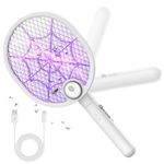 Buzbug Electric Fly Swatter, Foldable Fly Killer Electric Mosquito Swatter USB-C Rechargeable Bug Zapper Racket for Home Indoor and Outdoor Large Surface Fly Zapper Racket with 3-layer Dense Mesh