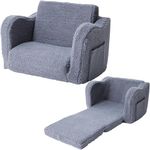 Micaddy Kids Sofa Couch Fold Out Bed 2 in 1 Flip Out Cuddly Sherpa Children Toddler Convertible Sofa to Lounger (Grey)