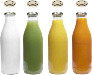 Viva Lot de 4 bouteilles en verre avec 8 couvercles Doré 1000 ml Avec étiquettes