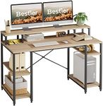 Bestier Computer Desk with Monitor Shelf 55 Inches Gaming Desk with Shelves Writing Desk with Storage Ideal Office Desk &Workstation for Small Space, Oak