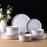 AmorArc Stoneware Dinnerware Sets of 4, Modern Plates and Bowls Sets,Chip and Crack Resistant | Dishwasher & Microwave Safe Ceramic Dishes Set,Service for 4 (12pc)-Speckled Matte White, ADW041