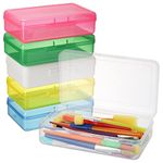 Lyellfe 6 Pack Plastic Pencil Box, Large Capacity Pencil Case with Snap-Tight Lid, Stackable Clear Pen Storage Box in Assorted Color, Crayon Storage Box for Home Office Supplies