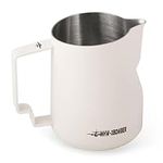 MHW-3BOMBER Milk Frothing Pitcher 12oz/350ml Milk Frother Cup Espresso Steaming Pitcher Stainless Steel Milk Frother Cup Barista Latte White P6013W-OS