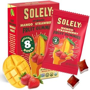 SOLELY - Organic Mango & Strawberry Whole Fruit Gummies (Pack of 8 Boxes, 5 Bags per Box) - School Snacks - Healthy Snacks for Adults & Kids - Non GMO, Vegan Snacks, Shelf Stable - 40 Bags (3.5 oz)
