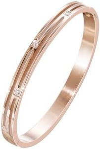 MILAKOO Bracciale da Donna in Acciaio inoxcon Zirconi Largo 6mm con Chiusura Bangle (Oro Rosa)