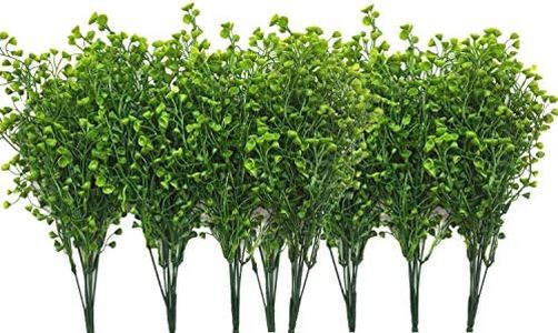 (Bell Leaves-green-8 Pcs) - CATTREE Artificial Shrubs Bushes, Plastic Fake Green Plants Wedding Indoor Outdoor Home Garden Verandah Kitchen Office Table Centrepieces Arrangements Christmas Decoration - Green 8 pcs