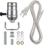 Lamp Socket Replacement Kit, Lamp Parts For Rewire or Repair Table and Floor Lamps, Includes 3 Way Socket, 12 Foot Matching Cord and Essential Hardware, Lamp Kits for Do It Yourself （Silver）