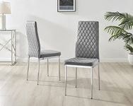 Furniturebox UK Milan Dining Chair - Set of 4 Dining Chairs - Premium Dining Room Chairs - Contemporary & Luxurious Chrome Hatched Diamond Velvet Dining Seats (4x Grey Velvet Silver Leg Chairs)