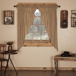 VHC Brands Millsboro Window Curtains, Prairie Short Panel Scalloped Set of 2, Tan, 63x36x18