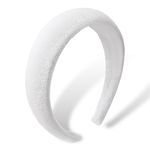 Leonyvie Velvet Padded Puffy Soft Headband, White Thick Headband (4 CM Wide)