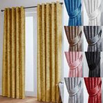 John Aird Crushed Velvet Fully Lined Eyelet Curtains (Ochre, 66" Wide x 72" Drop)