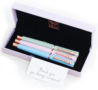 Veway - 3 Refillable Premium Pastel Pens & Gift Box, 0.5mm Fine Point Rollerball, Black German Ink - Perfect Thank You Gifts for Women, Office & Journaling (Gleam)