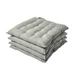 HOMESCAPES Grey Seat Pads for Dining Chair, Set of 4 100% Cotton Chair Pads with Straps, 40x40 cm