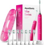 Aquasonic Vibe Series Ultra-Whitening Toothbrush – ADA Accepted Electric Toothbrush - 8 Brush Heads & Travel Case – 40,000 VPM Motor & Wireless Charging - 4 Modes w Smart Timer – Electric Pink