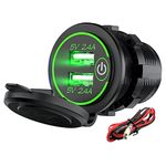 12V Car Charger Dual 4.8A USB Port Dual Cigarette Socket Lighter Plug Waterproof Charger with LED for 12V~24V Vehicles Car Boat Motorcycle SUV Truck Caravan Marine (Green)